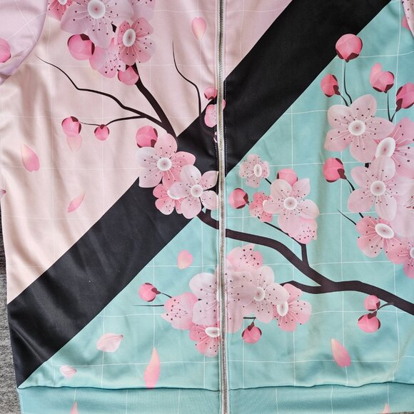 Vapor95 All-Over-Print Floral Cherry Blossoms Bomber Jacket Size 2XL Full Zip - Picture 3 of 9